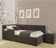 Мягкая кровать, Односпальная кровать-тахта Bonna 900 с защитным бортиким и подъемным механизмом