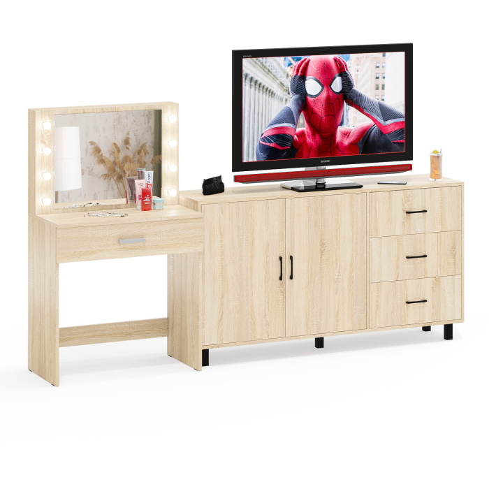 С зеркалом, Комод-тумба 123-1604 и туалетный столик с подсветкой СТ-4