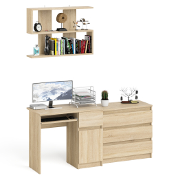 Комод три ящика МК800.1 с компьютерным столом Мори МС-1 правый и навесной полкой 900