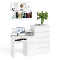 Домашние кабинеты, Стол компьютерный Мори МС-1 правый с высоким комодом на пять ящиков и навесной полкой