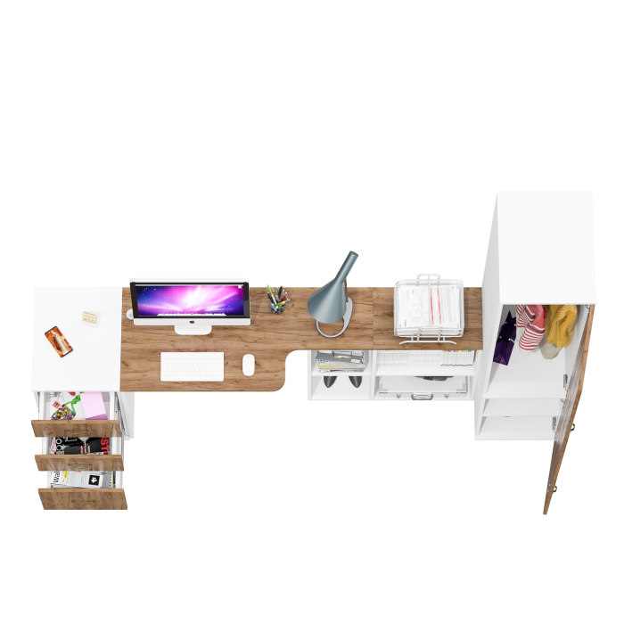 Домашние кабинеты, Шкаф платяной узкий Лидер-8 23Б со столом компьютерным и тумбочкой три ящика