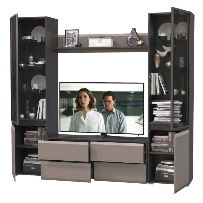 Стенки для гостиной, Стенка для гостиной с двумя стеклянными дверками Сидней № 49