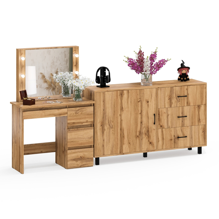 Туалетные столики, Столик косметический с подсветкой Сура и тумба-комод 122-1504