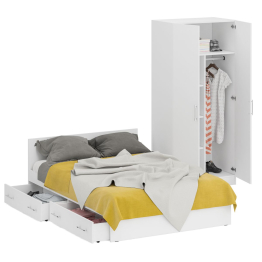 Двуспальная Кровать с ящиками 1400 со шкафом для одежды 2-х створчатым Стандарт