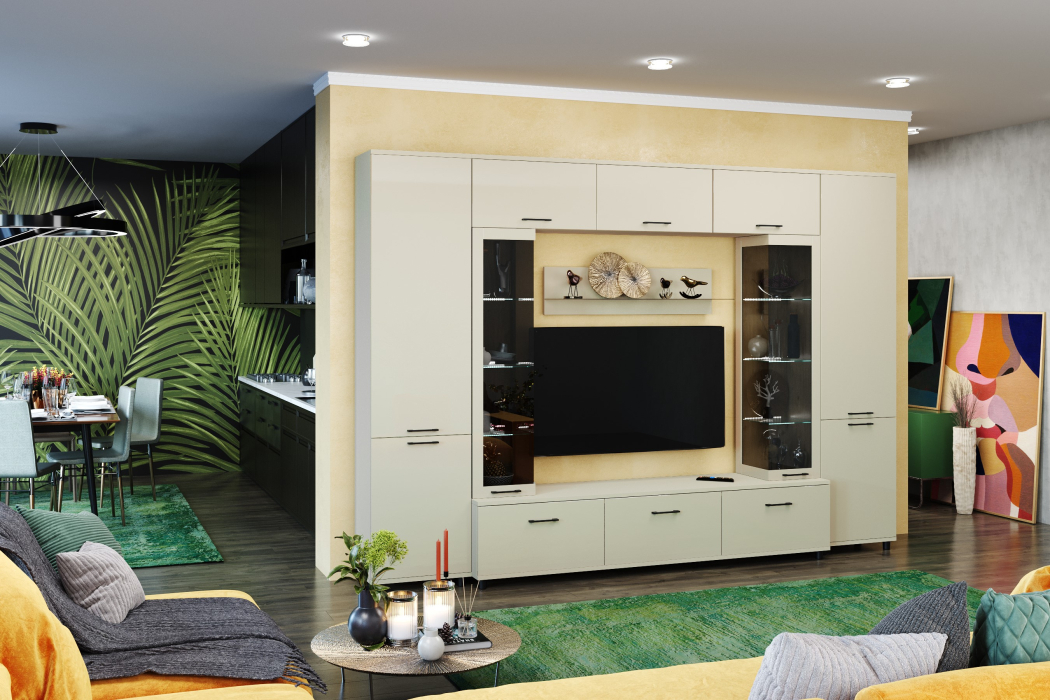 Стенки для гостиной, Модульная гостиная Грейс композиция 6  Серый Кашемир