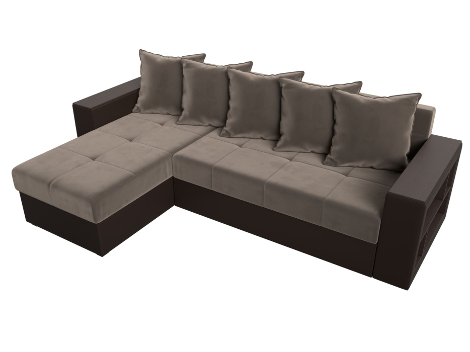 Диваны угловые в гостиную, Диван угловой Дубай Лайт, велюр/экокожа, левый угол