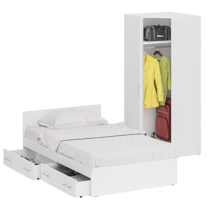 Спальные гарнитуры, Односпальная Кровать с ящиками 1200 с угловым шкафом Стандарт