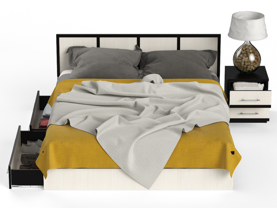 Спальные гарнитуры, Кровать с ящиками Сакура 1600 с прикроватной тумбой