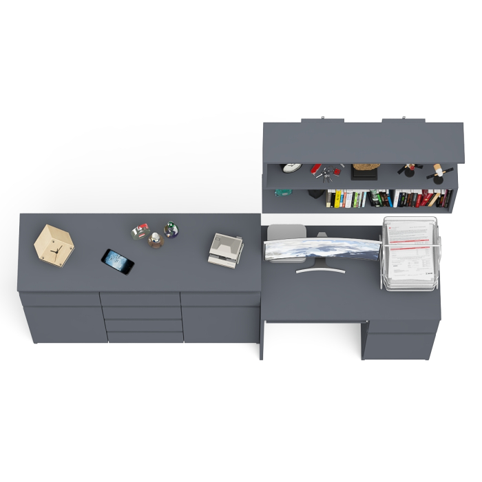 Домашние кабинеты, Тумба-комод Мори МК1200.4 с компьютерным столом МС-1 правый и открытой навесной полкой