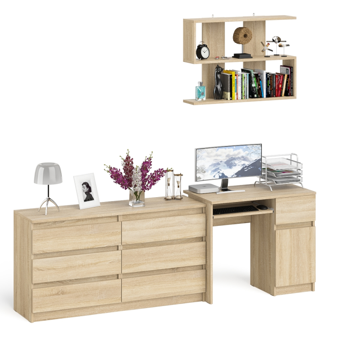 Домашние кабинеты, Комод шесть ящиков Мори МК1380.6 со столом с ящиком и дверкой справа и полка