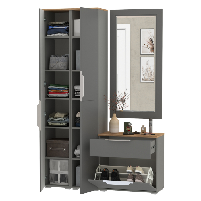 Прихожие, Два шкаф-пенала и обувница с ящиком с зеркалом Октава