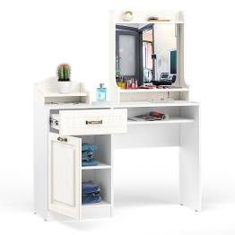 Стол туалетный с зеркалом и настольной полкой Ливерпуль ясень ваниль/белый
