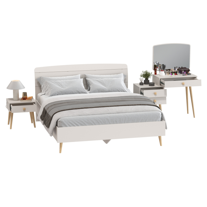 Спальные гарнитуры, Кровать двухспальная 1600 Афина с тумбочкой прикроватной и трюмо