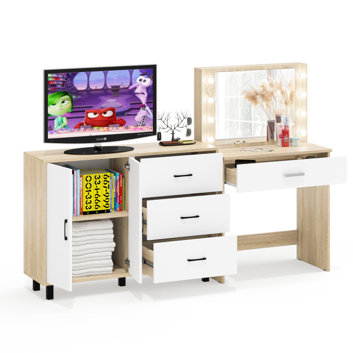 С зеркалом, Столик туалетный с подсветкой СТ-4 и комод-тумба с ящиками 123-1204