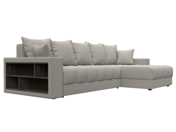 Диван угловой с декором и полкой Лига-050 НПБ, рогожка Амур