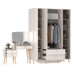 Трюмо с зеркалом и ящиками и комод-шкаф 4-х дверный Афина