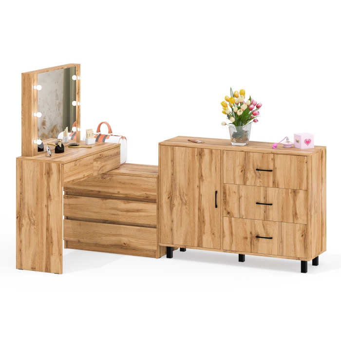 Туалетные столики, Угловой туалетный столик с подсветкой 110 и тумба-комод дверка и 3 ящика 122-1204