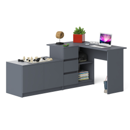 Компьютерный угловой стол левое исполнение с широкой тумбой Мори МА-900