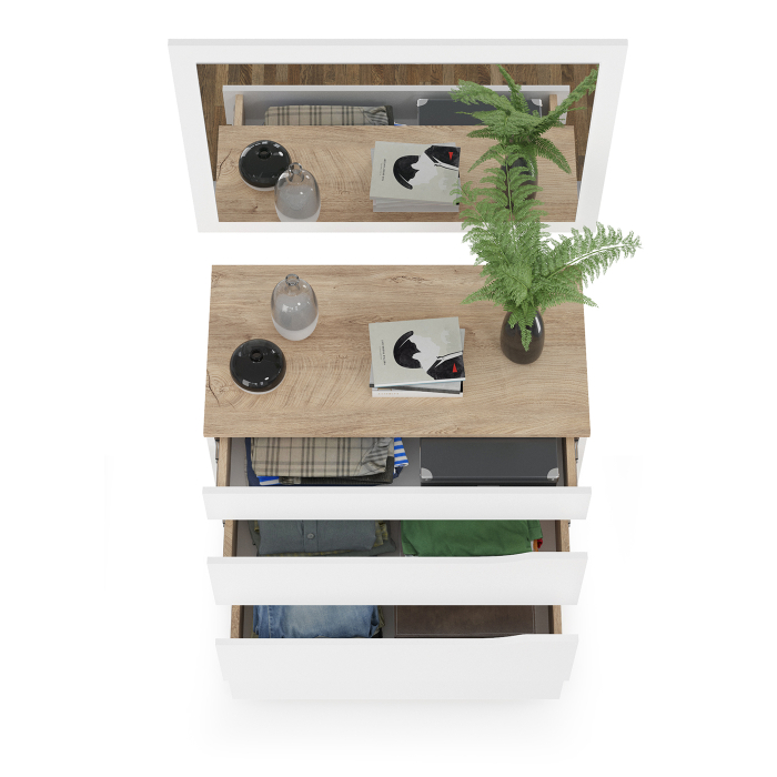 Комоды, Комод с зеркалом Муссон белый/дуб эндгрейн элегантный