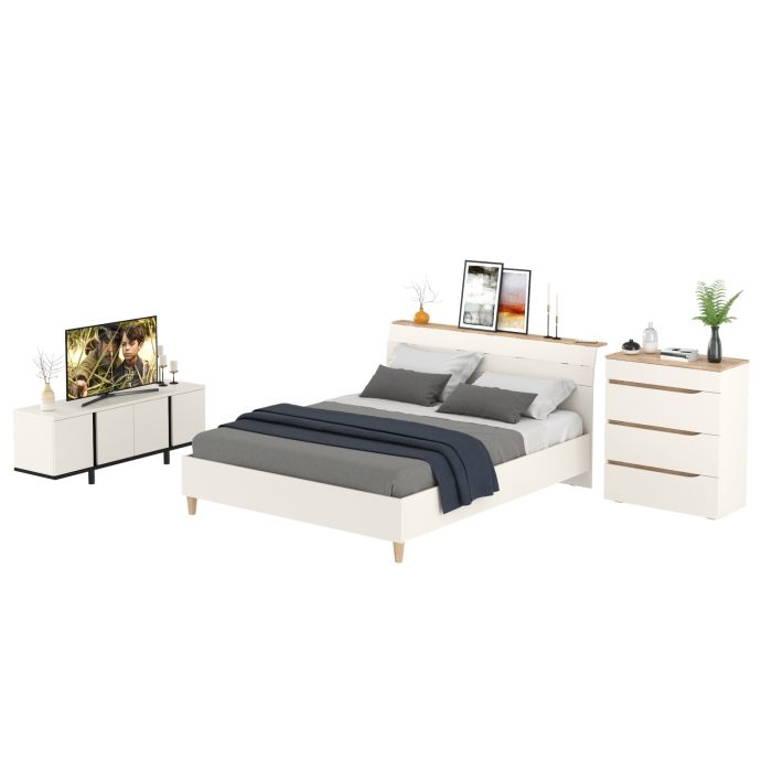 Спальные гарнитуры, Тумба ТВ 13.276 с кроватью Муссон с основанием 1600 и комод 13.97