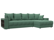 Диваны угловые в гостиную, Диван угловой с декором и полкой Лига-050 НПБ, рогожка Амур