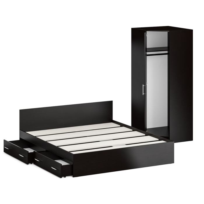 Спальные гарнитуры, Двуспальная Кровать с ящиками 1800 с угловым шкафом Стандарт