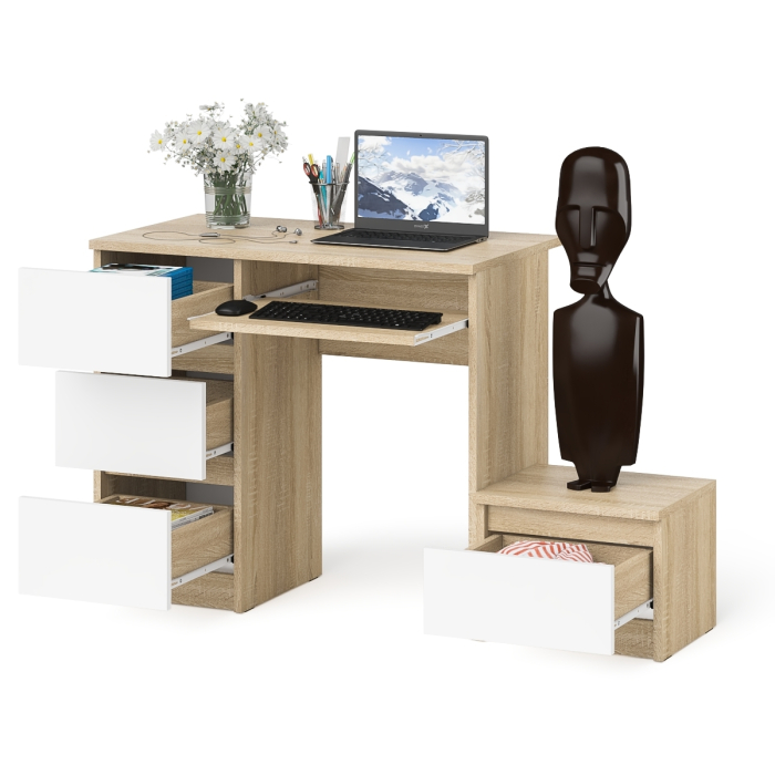 Прямые компьютерные столы, Компьютерный стол три ящика Мори МС-6 левый с тумбой 400