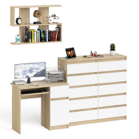 Домашние кабинеты, Стол компьютерный Мори МС-1 правый с комодом на 10-ть ящиков и навесной полкой 900