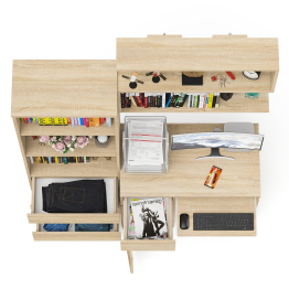 Рабочее место из стола компьютерного МС-1 левый со стеллажоми и настенной полкой Мори