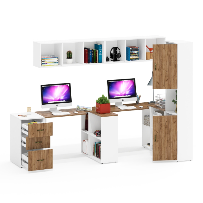 Домашние кабинеты, Лидер-8 мебель для детской для двоих детей из столов с открытыми полками и пенала с нишей и тумбы 3.16