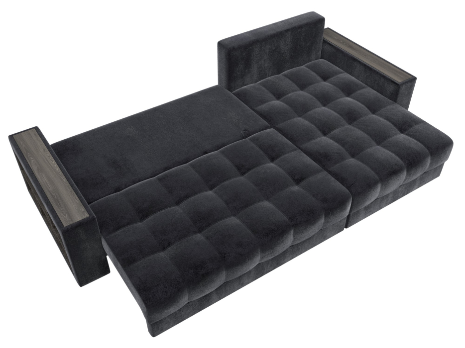 Диваны угловые в гостиную, Диван угловой с декором и полкой Лига-050 НПБ, велюр TOWER