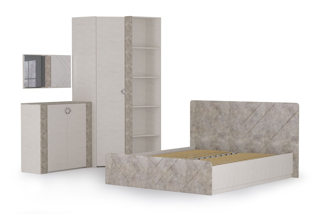 Модульные cпальни, Спальня Амели № 9 шёлковый камень/бетон чикаго беж, 5 предметов мебели