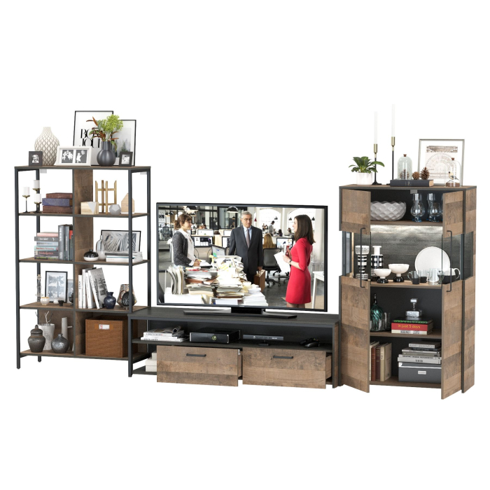 Стенки для гостиной, Гостиная с комодом-витриной с подсветкой серии Трувор № 58