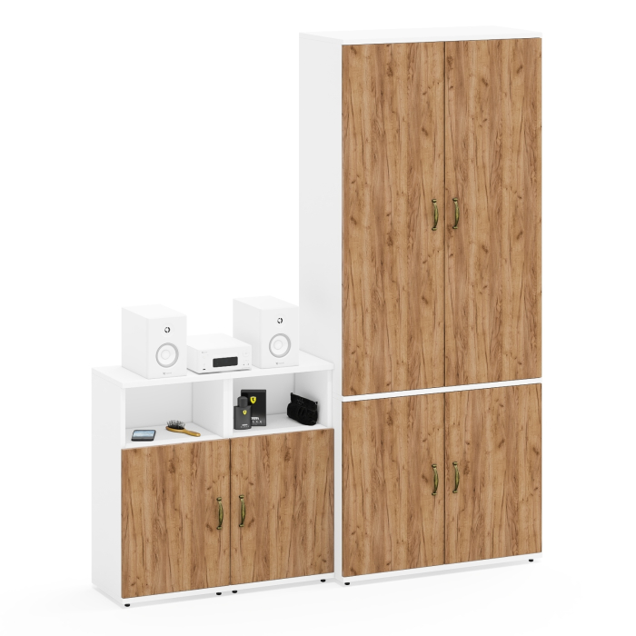 Домашние кабинеты, Широкий шкаф для одежды Лидер-8 и две тумбочки с нишей и полкой за дверкой