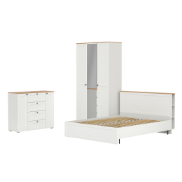 Тумба-комод 16.221 Остин со шкафом для одежды 13.336.03 и двуспальной кровати с ортопедом 1600