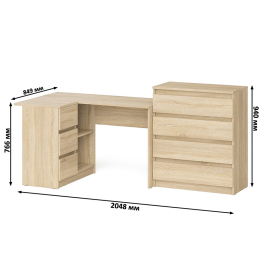 Комод Мори МК800 4-ре ящика с угловым компьютерным столом Мори МС-16 тумба слева