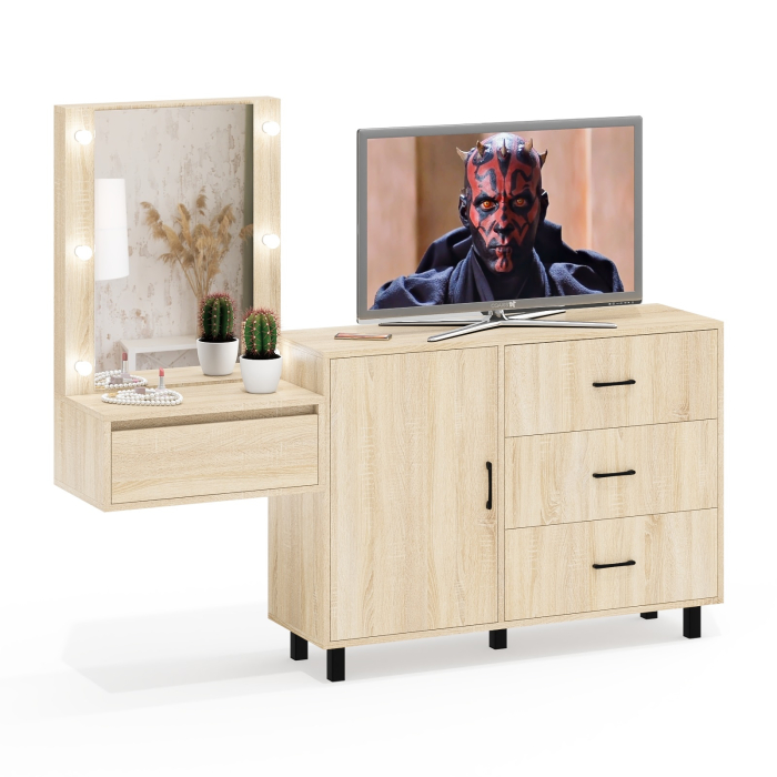 Туалетные столики, Комод с дверками и ящиками 122-1204 и косметический столик навесной с подсветкой