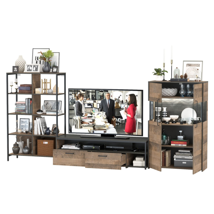 Стенки для гостиной, Гостиная с комодом-витриной с подсветкой серии Трувор № 58