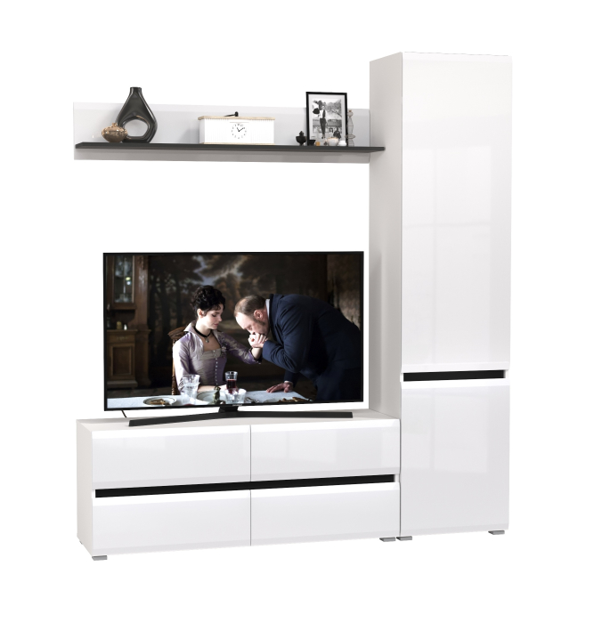 Стенки для гостиной, Широкий шкаф-пенал Сидней с полочкой и ТВ-тумбой