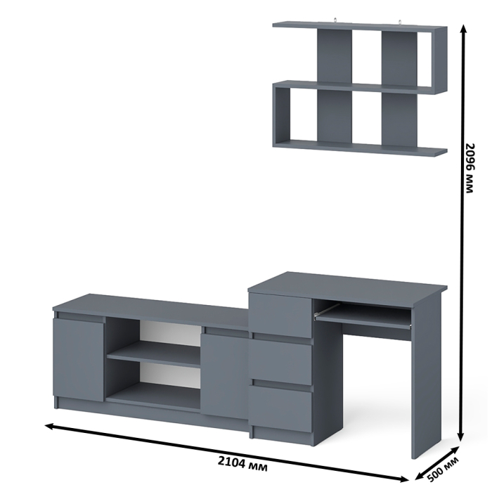 Прямые компьютерные столы, Мори стол компьютерный МС-6 левый с тумбой МТВ1200.1 и навесной открытой полкой