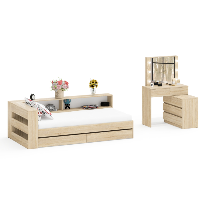 Спальные гарнитуры, Столик косметический с лампочками 110 и Ксения 900 односпальная кровать с ящиками и прикроватным блоком