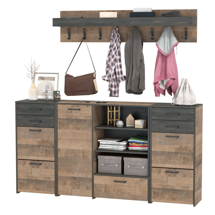 Прихожие, Две вешалки для одежды с полкой с двумя тумбами для обуви и комодом-тумбой с дверкой Трувор