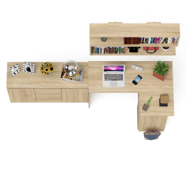 Стол компьютерный угловой МС-16 правый с навесной полкой и тумбой МК-1200.3 Мори