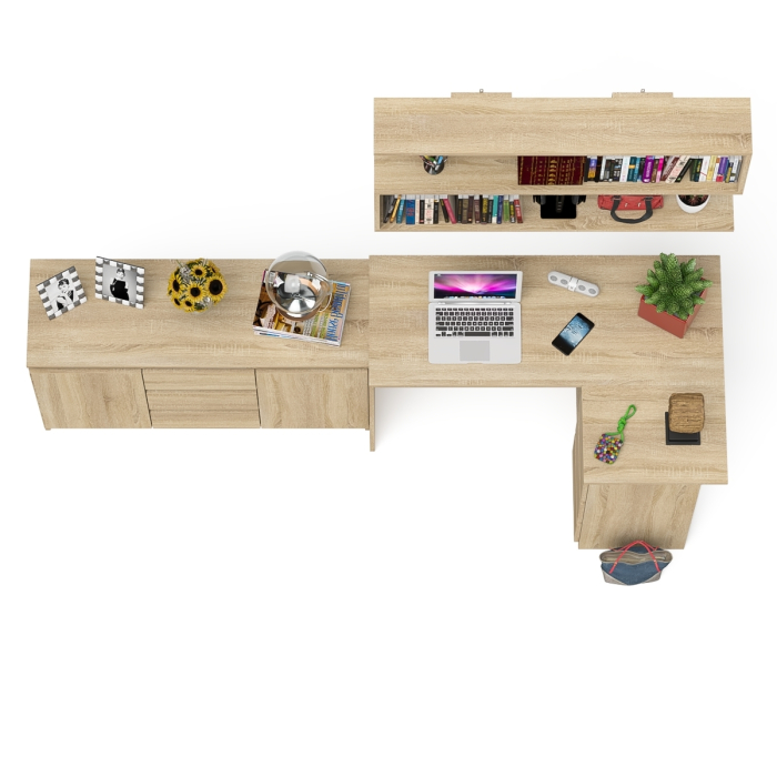 Домашние кабинеты, Стол компьютерный угловой МС-16 правый с навесной полкой и тумбой МК-1200.3 Мори