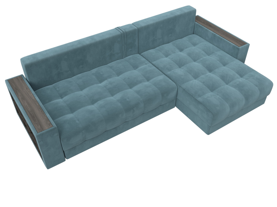 Диваны угловые в гостиную, Диван угловой с декором и полкой Лига-050 НПБ, велюр SEVEN