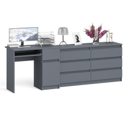 Комод Мори МК1380 6 выдвижных ящиков с компьютерным столом МС-1 правый