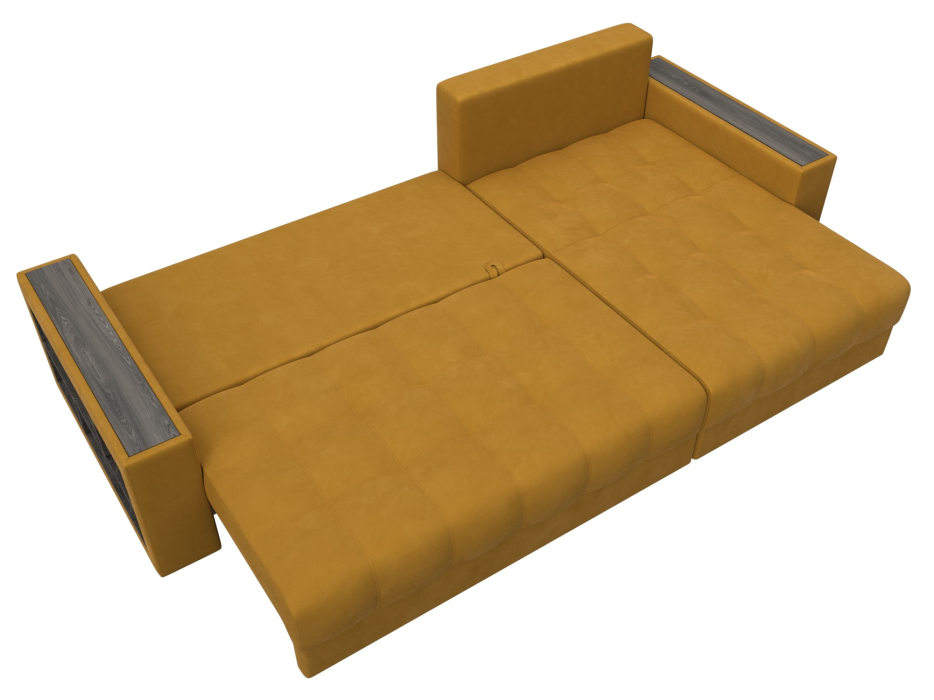 Диваны угловые в гостиную, Диван угловой с декором и полкой Лига-050 НПБ, велюр BRUT 