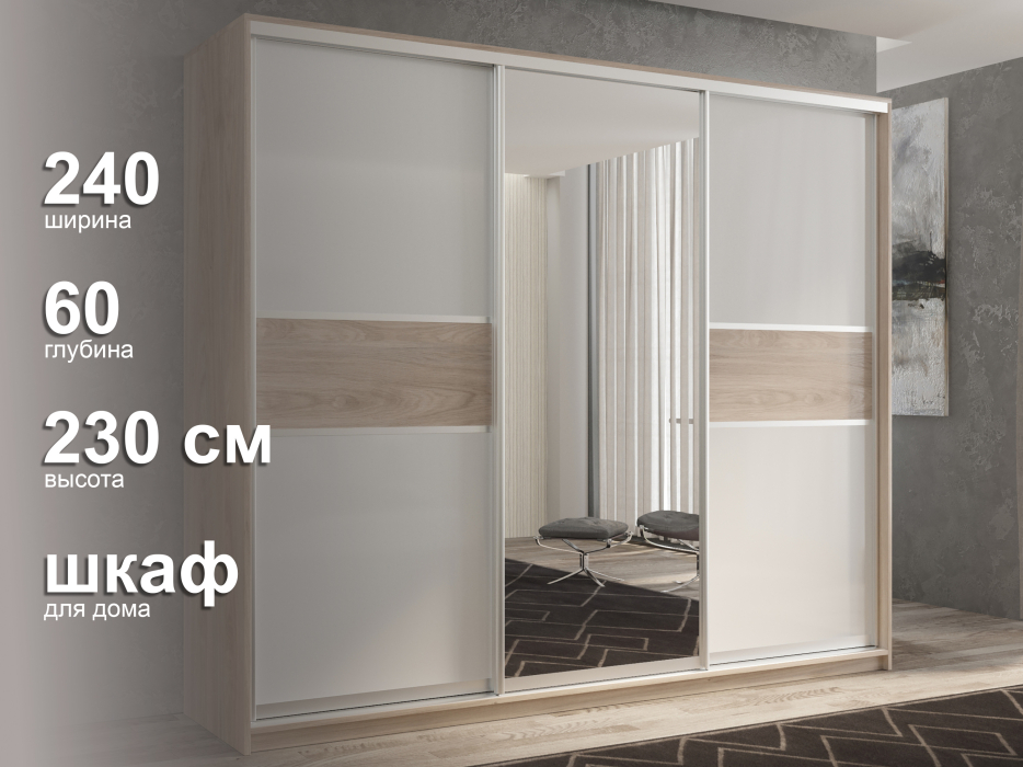 Шкафы-купе 3-х дверные, Шкаф-купе 3х дверный Кааппи 10 240х60