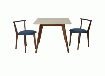 Стол Сканди М 100 орех/слоновая кость со стульями Франк орех рогожка синий