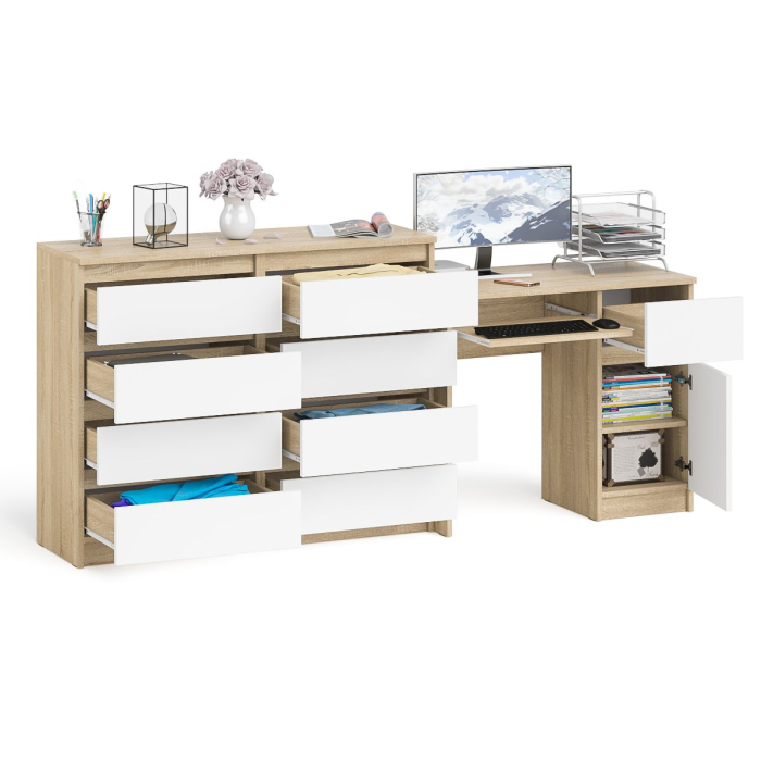 Компьютерные столы, Комод 8-мь ящиков Мори МК1200 и правый компьютерный стол Мори МС-1